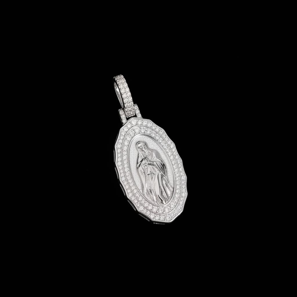 Virgin Mary Moissanite Sterling Silver Pendant