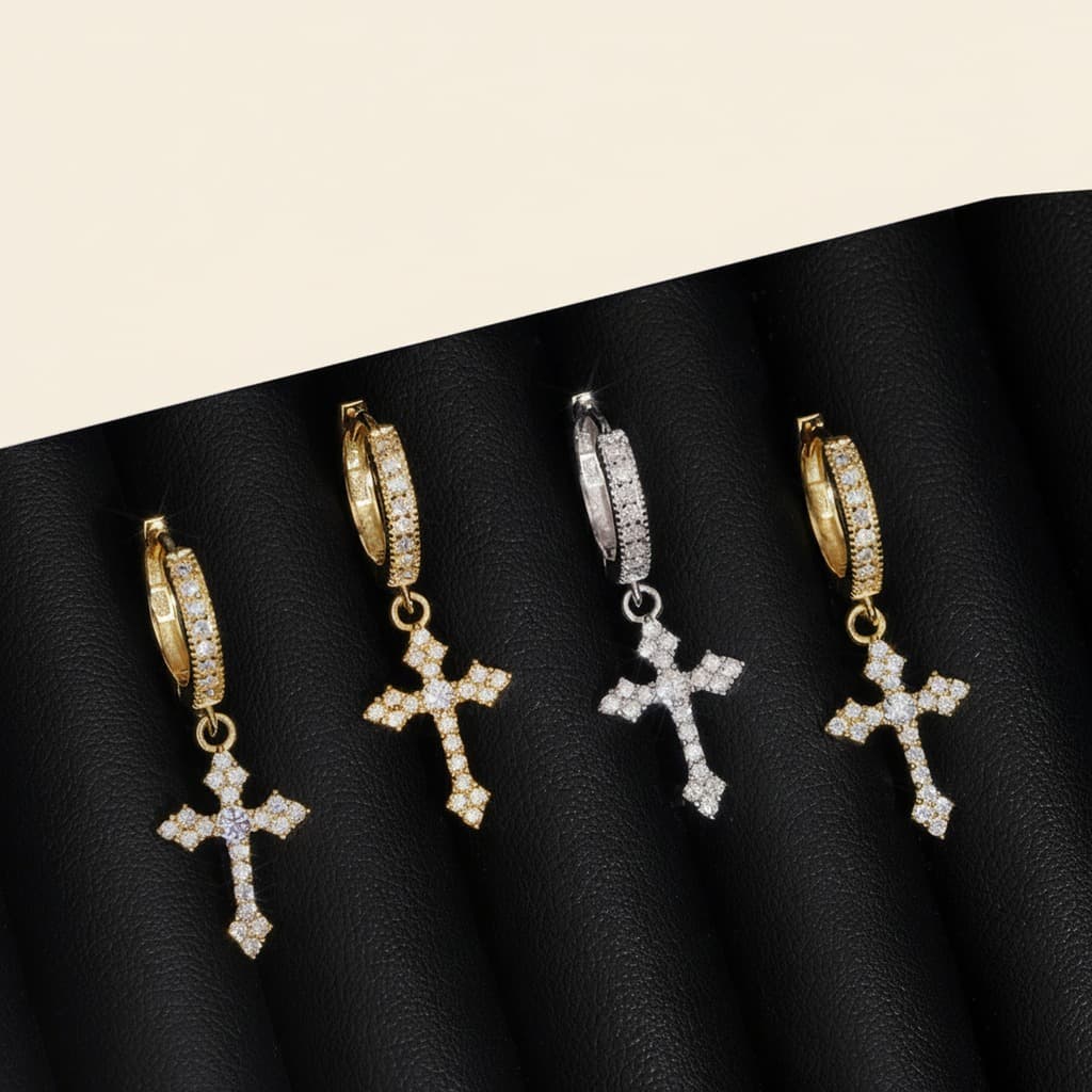 Cross Moissanite Sterling Silver Stud Earrings