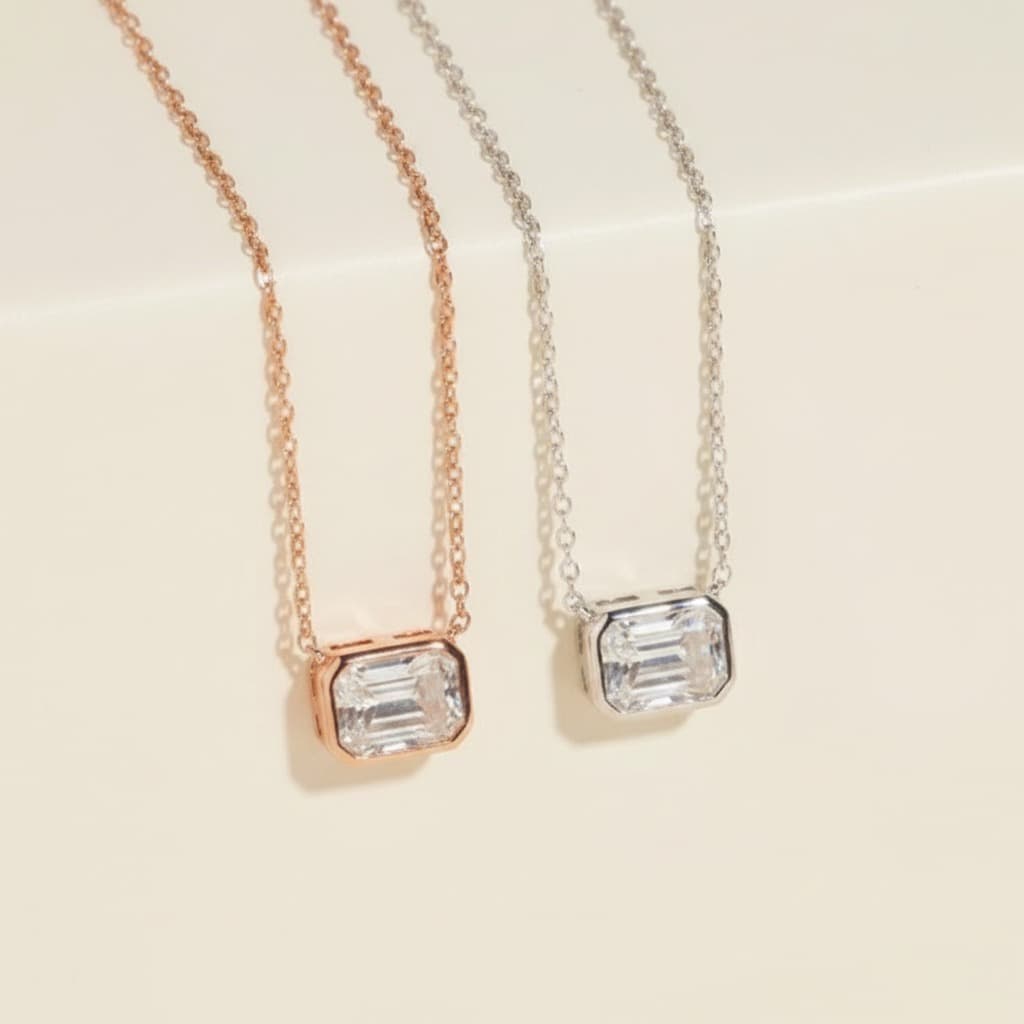 Emerald Cut Clavicle Moissanite Sterling Silver Necklace