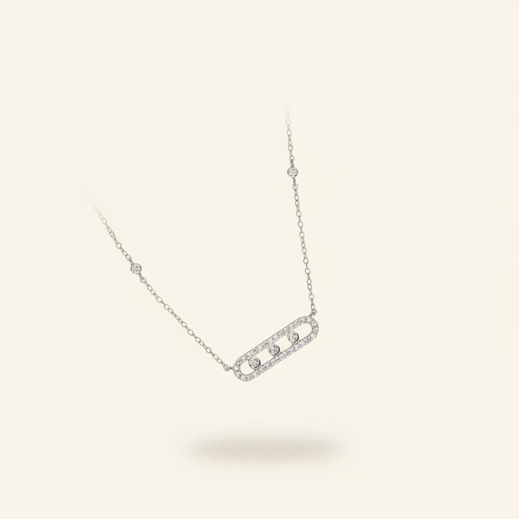 Oval Clavicle Moissanite Sterling Silver Necklace